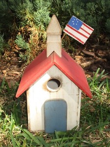 Primitive Antique Fairfield Bird House Wood Little Red School House Folk Art