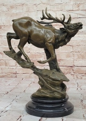 Elk or Reindeer Caribou Stag Bronze Sculpture Statue Decor 12'' x 11'' Figure DEAL