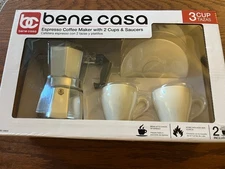 NIB Bene Casa StoveTop Espresso Coffee maker, 3-Cup Capacity, 2 cups & 2 plates