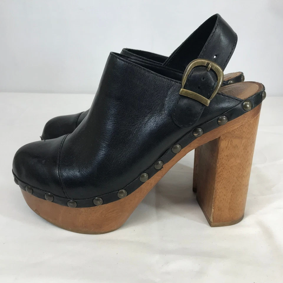 Steve Madden черная кожа деревянная платформа сабо каблук коренастая пряжка с заклепками размер 9 - Изображение 4 из 4