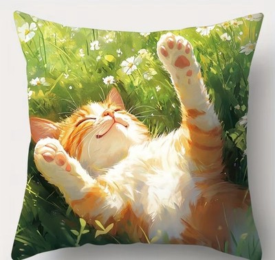 Kissenbezug Ingwer und weiße Katze im Garten Nr. 2. 45cm x 45cm