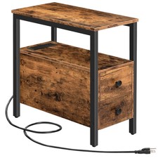 End Table with Charging Station, Narrow Side Table with 2 Drawer  USB Ports ...