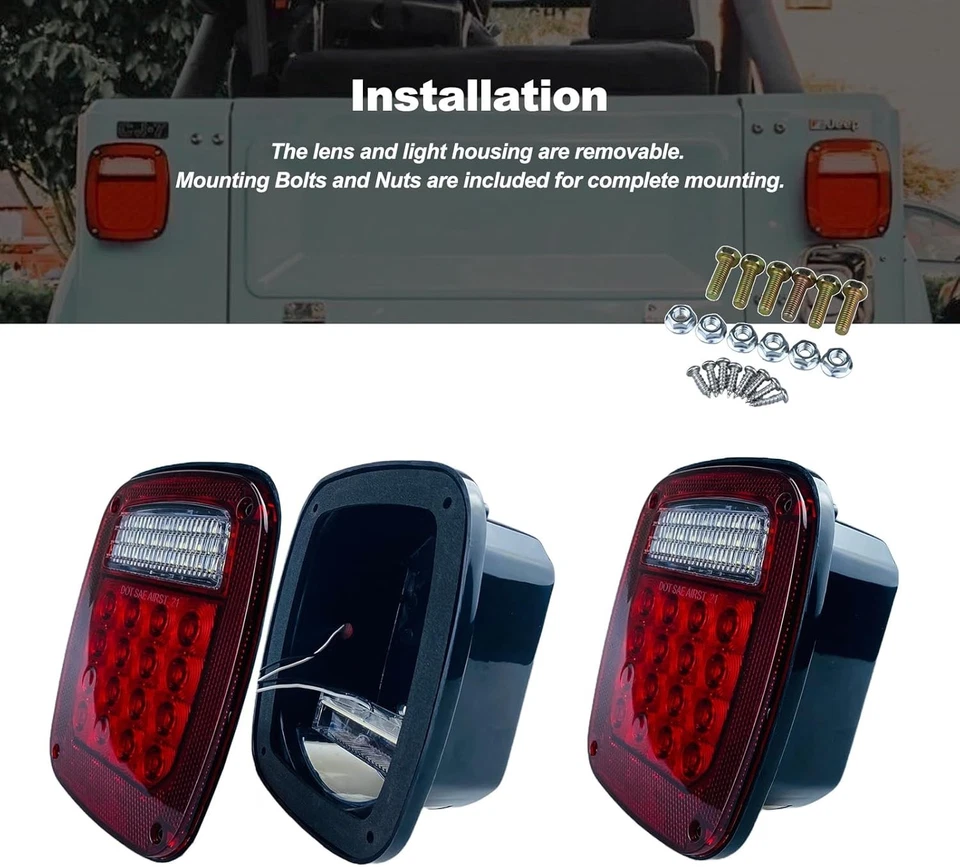 Tail Lights Assembly 1979-2006 Jeep Wrangler TJ YJ CJ5 CJ7 Red Rear Combination — 第 3/4 张图片