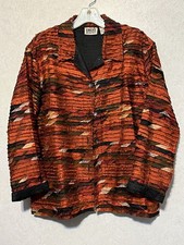 Chicos Design Silk Jacket - Sz 1 S Orange/Brown Frayed Look - Fall Colors
