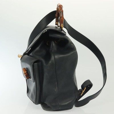 GUCCI Bamboo Backpack Leather Black Gold 003 2058 0016 Auth  display picture 3