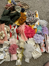 Girls Bow Hair Accessories Lot Multicolor Fabric Lace Tulle Elastic Flower