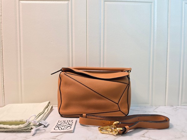 Authentic Loewe Puzzle Small Caramel Grained Leather Gold Hardware