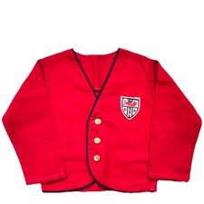 Children's Red Corduroy Navy Trim Long Sleeve Jacket Blazer Size 4 Ft Lion Crest
