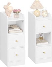 Hzuaneri Slim Bedside Tables Set of 2, Narrow Side Table with 2 Drawers, Bedsid
