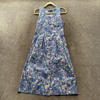 Chadwicks Midi Sundress Size 6P Blue Floral Button Up Cotton Sleeveless Cottage