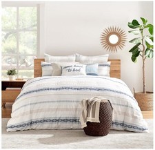 Levtex Home Pickford 100 Cotton Comforter Set w/ Shams Queen Size, White  Blue