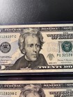 2 Twenty Dollar Bills with Sequential Serial Numbers PG32128397C & 98C sb2-26 — photo 5