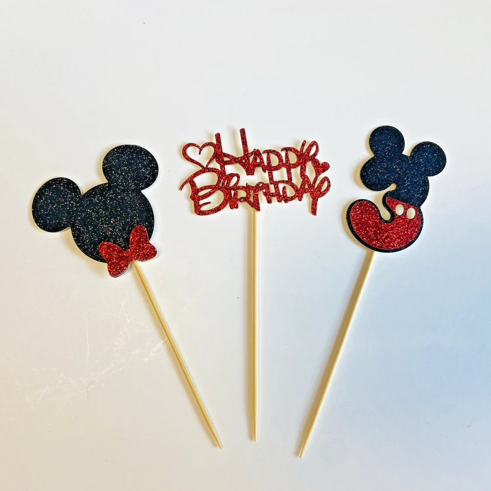 Mickey Mouse 3rd Happy Birthday Cup Cake Toppers/Decorations Set of 24 New - Image 2 of 4