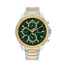 Image of NEW TOMMY HILFIGER  1792079 CLARK TWO TONE SILVER GOLD GREEN WATCH - WARRANTY