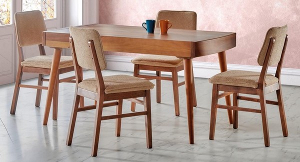 Esszimmer Set Braun Garnitur Tisch 4X StüHle Design Modern MöBel Luxus Esstisch-image
