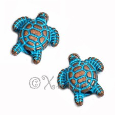 Turtle Beads 13mm Blue Patina Copper Ocean Beach Spacers B8510 - 10, 20 Or 50PCs