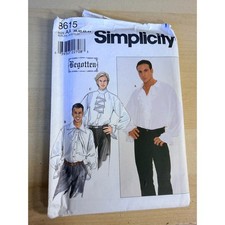 UNCUT Simplicity 8615 Sewing Pattern Size AA Mens Ruffle Pirate Shirt Goth