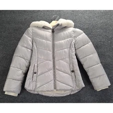 MICHAEL KORS Kids Puffer Jacket Hooded Fur Trim Silver Size 10/12
