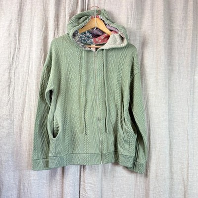 7th Ray Womens Zip Up Hoodie Jacket Size Large Boho Festival Sage Green Glamping