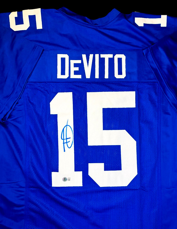 TOMMY DEVITO SIGNED #15 CUSTOM BLUE JERSEY - Size XL (Beckett) New York Giants