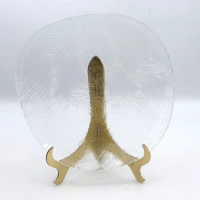 Pasabahce Linden Clear Textured Glass Plates Swirl Pattern Irregular Shape Rare