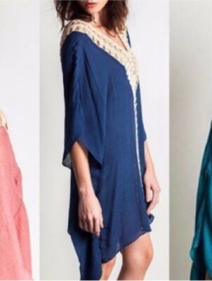 UMGEE Boho Gauze Crochet Cover Up Shirt Caftan Beach Swim Vacation Resort M/L