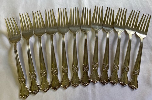 Alter Firmenteller SIGNATUR Rose 12 Salatgabeln 6-3/4" versilbert 1950 "K"