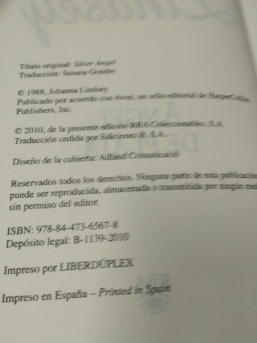 Angel de Plata Johanna Lindsey Romantica RBA 2010 - LIBRO Español Am - Imagen 3 de 3