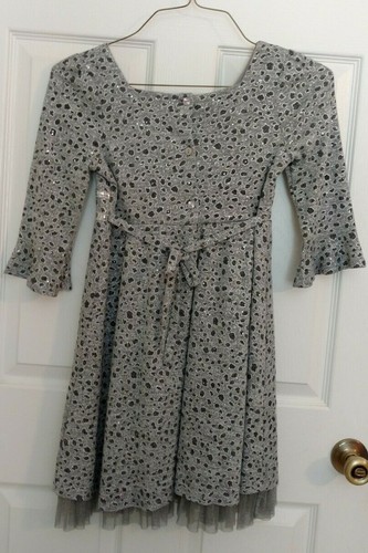 Emily West Girl's Christmas Holiday Dress Gray Silver Sparkle Sz 12 Cheetah - Picture 2 of 3