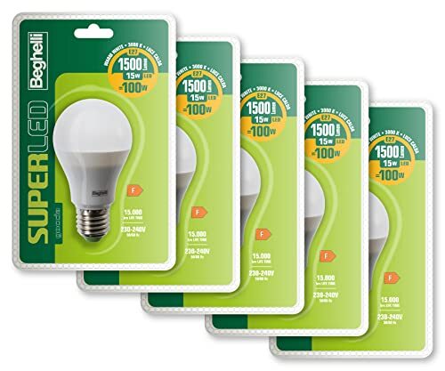 Beghelli 56884K LED E27 15W Luce Calda 3000K Set 5 Pezzi - Offerta