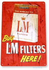 TIN SIGN LM Filters Cigarettes Tin Metal Sign Cigar Bar Smoke Shop Tobacco B172