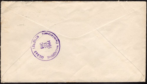 2578 DOMINICAN REPUBLIC TO US COVER 1944 NOT CENSORED SANTIAGO - BOSTON, MA - Picture 2 of 2