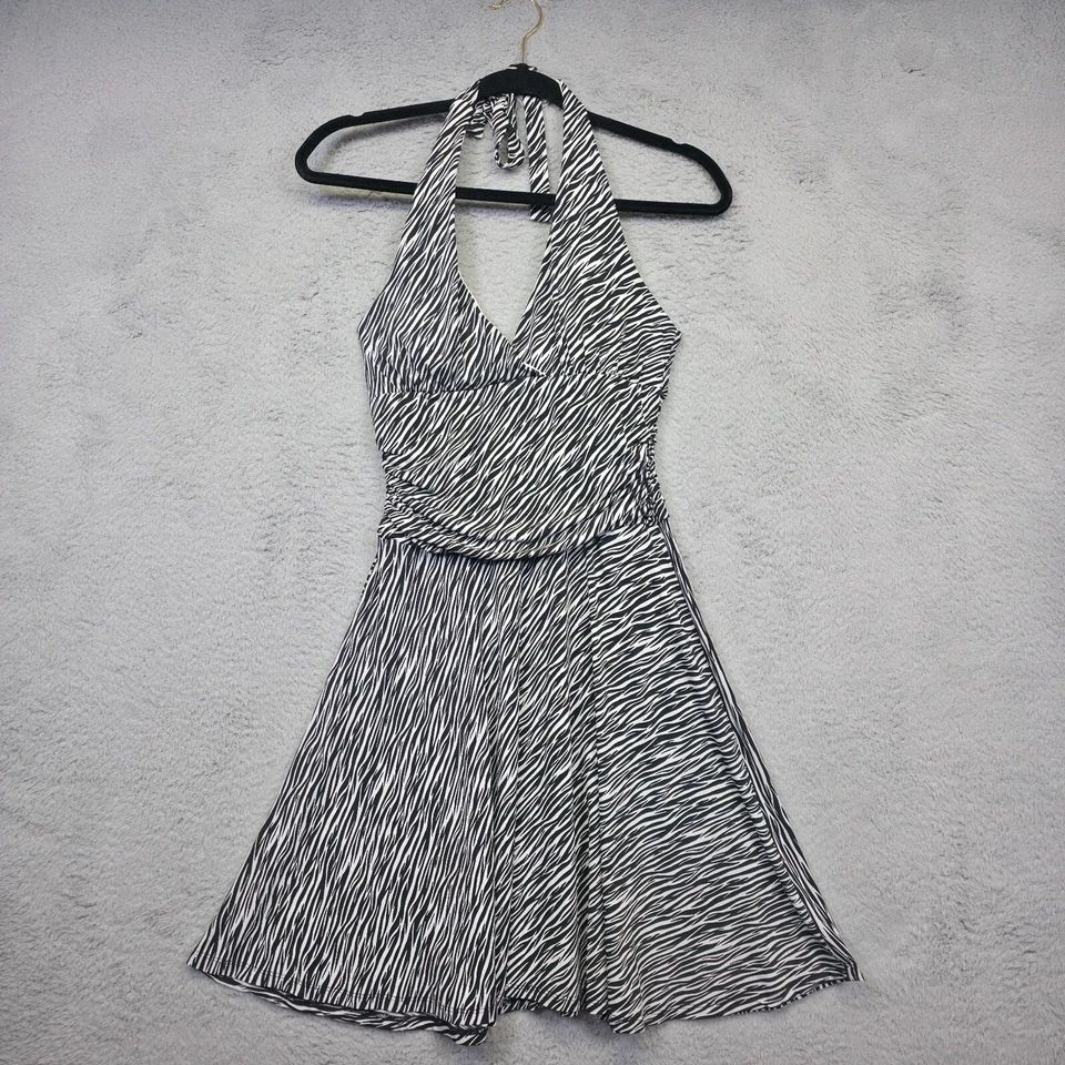 Vestido halter estampado de cebra Y2K para mujer S ropa de club nocturno coqueto retro glamour fiesta Baddie Foto 3 de 4