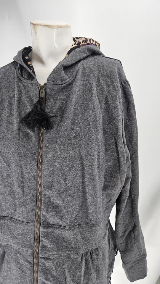 JOHNNY WAS "Jade" Carbón Sudadera Grande "Jina" Encaje Borde Peplum Sudadera con Capucha Foto 3 de 4