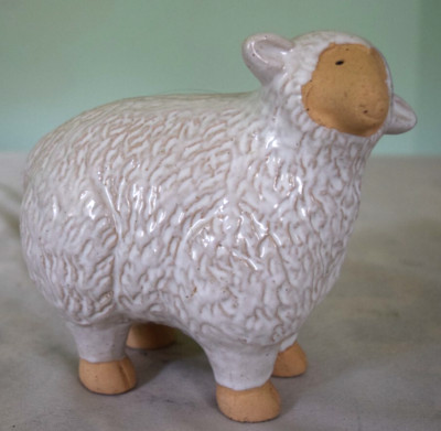 Vintage Textured Whimsical Fat Sheep Statue Clay Figurine 6'' Tall Home Decor