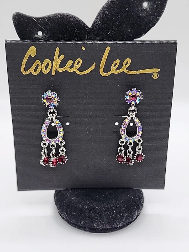 Pendientes perforados Cookie Lee 1,5" rojo claro aurora boreal nuevos con etiquetas Foto 2 de 4