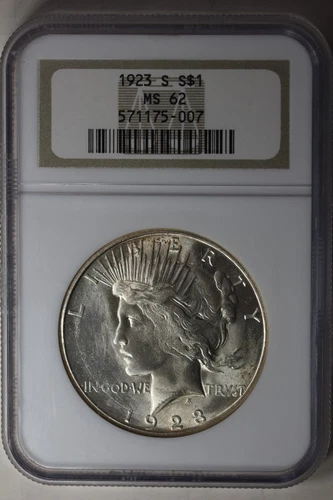 1923-S  $1  NGC  MS62    Peace Dollar,  1900's Silver Dollar