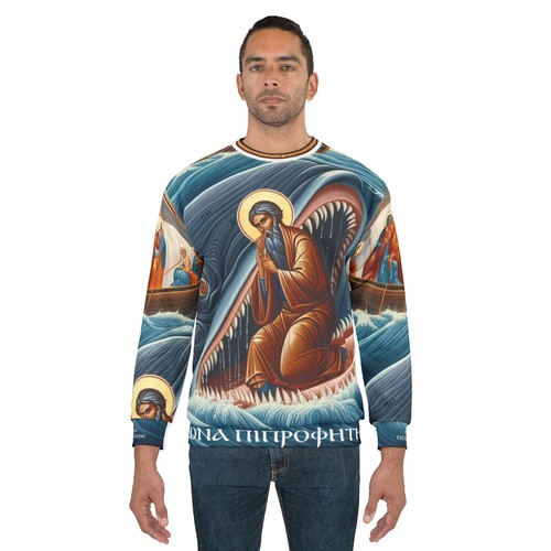 JONAH AND THE WHALE ORTHODOX ICON DESIGN ALL OVER PRINT SWEATSHIRT CHRISTIAN - Picture 2 of 21