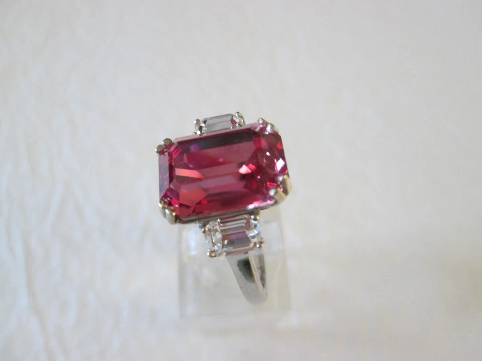 Anillo de platino sobre plata de ley con cristal de Swarovski rosa rosa (talla 10) Foto 3 de 4