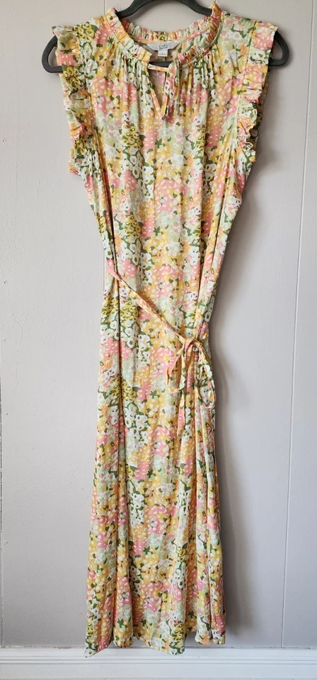 Croft & Barrow Womens Small Floral Ruffle Sleeveless Maxi Yellow Spring Dress - Image 2 of 4