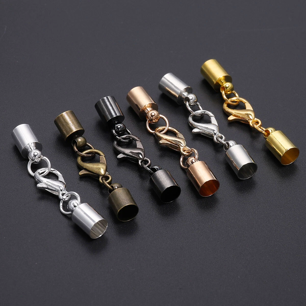 10pcs Leather Cord Lobster Clasps Hooks Crimps End Caps For DIY