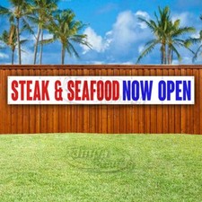 STEAK & SEAFOOD NOW OPEN Advertising Vinyl Banner Flag Sign LARGE HUGE XXL SIZE