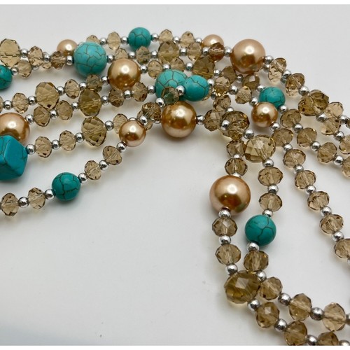 Vintage Beaded Layered Necklace Faux Turquoise Green Faceted Beads - Picture 2 of 6