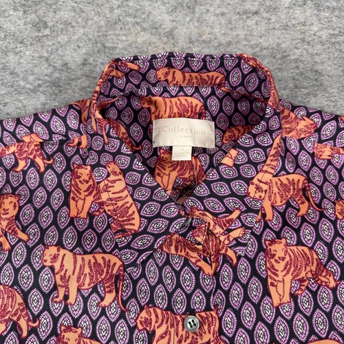 J Crew Collection Button Up Blouse 100% Silk Roaming Tiger Print Womens 4 - Picture 3 of 13