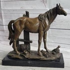 Horse Bronze Sculpture Wild Farm Animal Marble Base Figurine Home Decor Sale