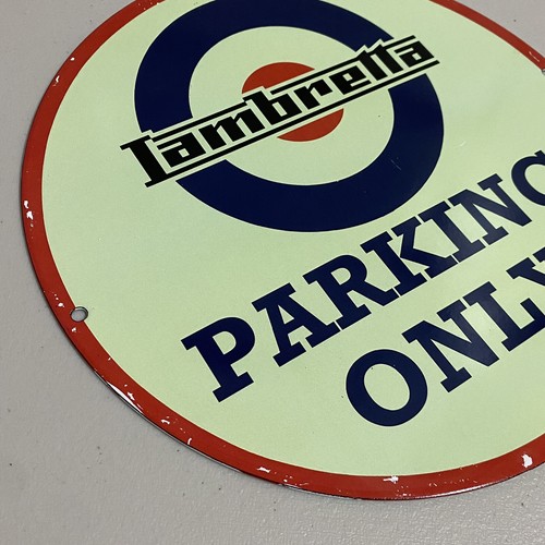 VINTAGE LAMBRETTA PORCELAIN SIGN GAS OIL MOTOR SCOOTER SERVICE ENAMEL PUMP PLATE - Picture 9 of 12