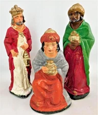 Vintage Nativity Figures Three Wisemen 6" High Hand Painted Chalkware Christmas