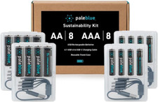 Pale Blue USB Rechargeable Smart Batteries - 16 Pack with Fast Charging Cable