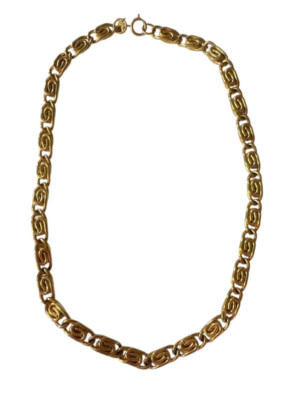 Vintage Erwin Pearl Bold Gold Tone Chunky Scroll Link Necklace Statement