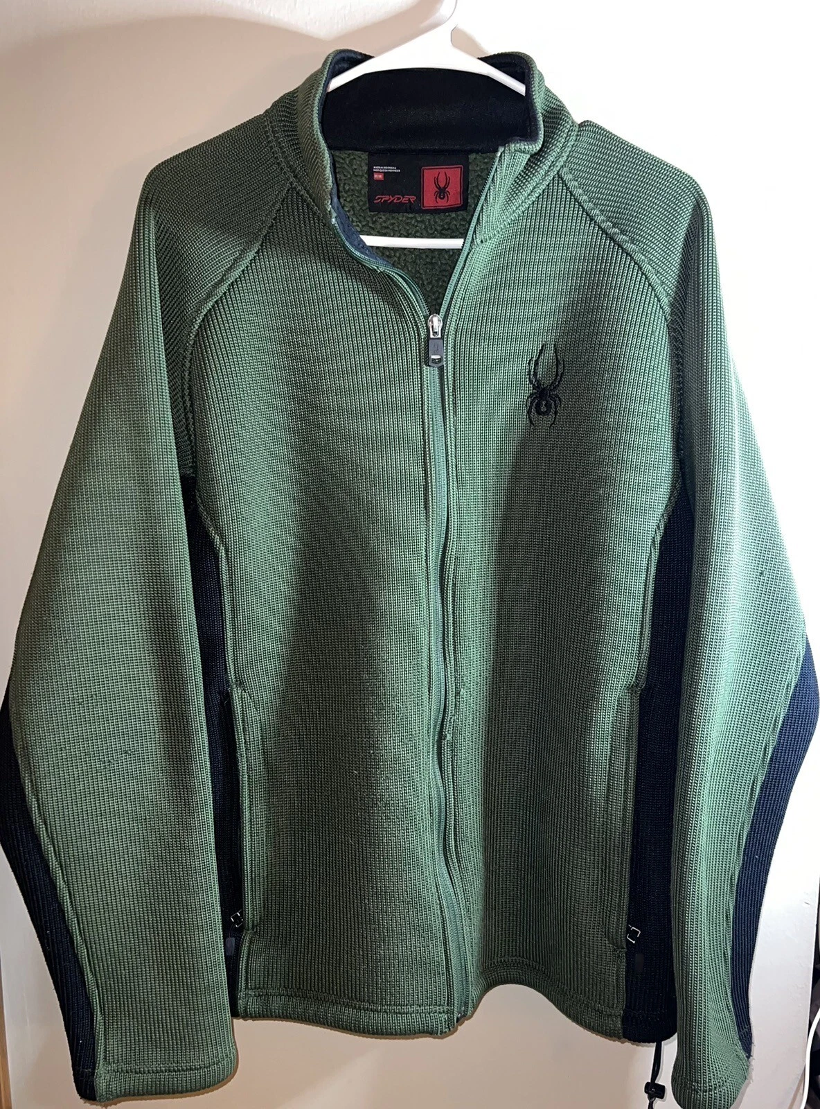 Spyder Jacket Men's Medium Fleece Empire Full Zip Pockets Logo Jacket Green
